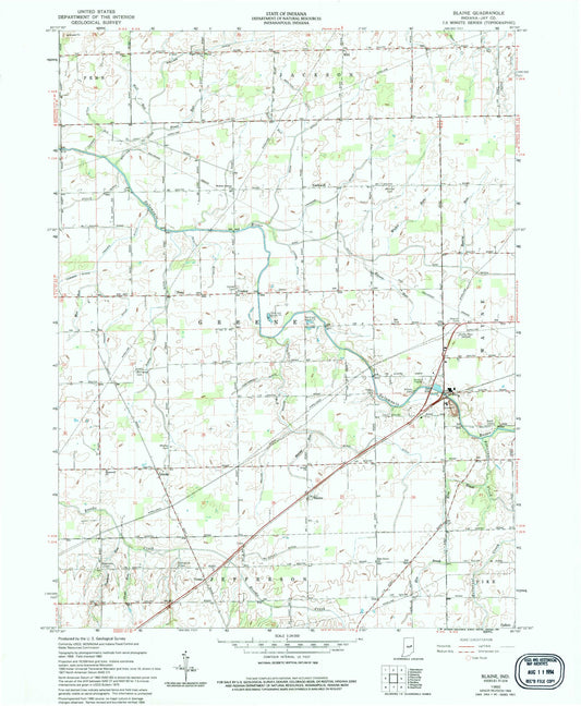 Classic USGS Blaine Indiana 7.5'x7.5' Topo Map Image
