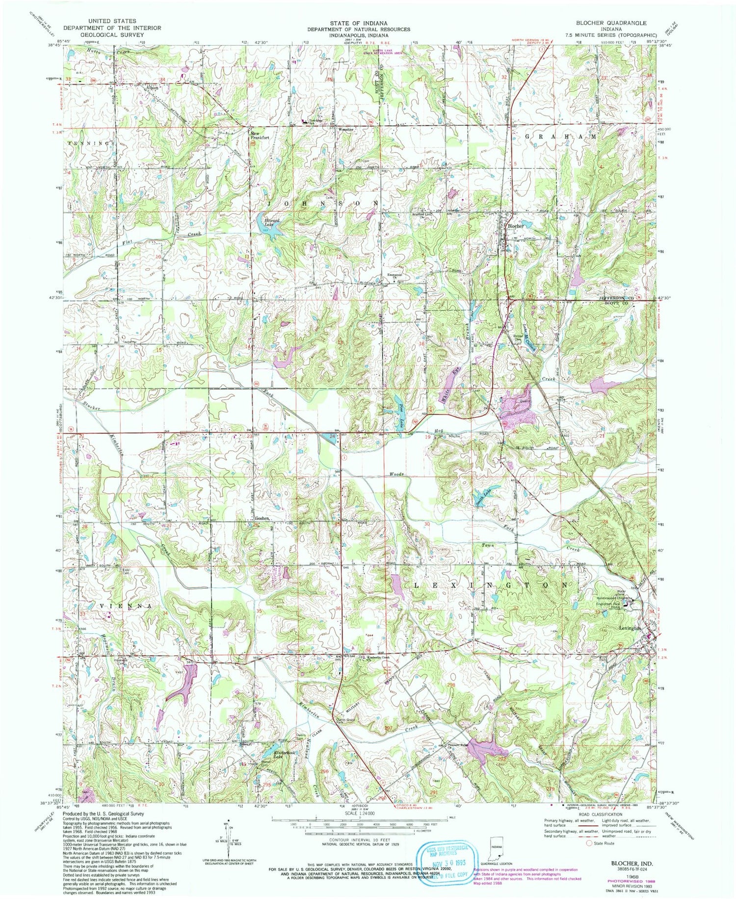 Classic USGS Blocher Indiana 7.5'x7.5' Topo Map Image