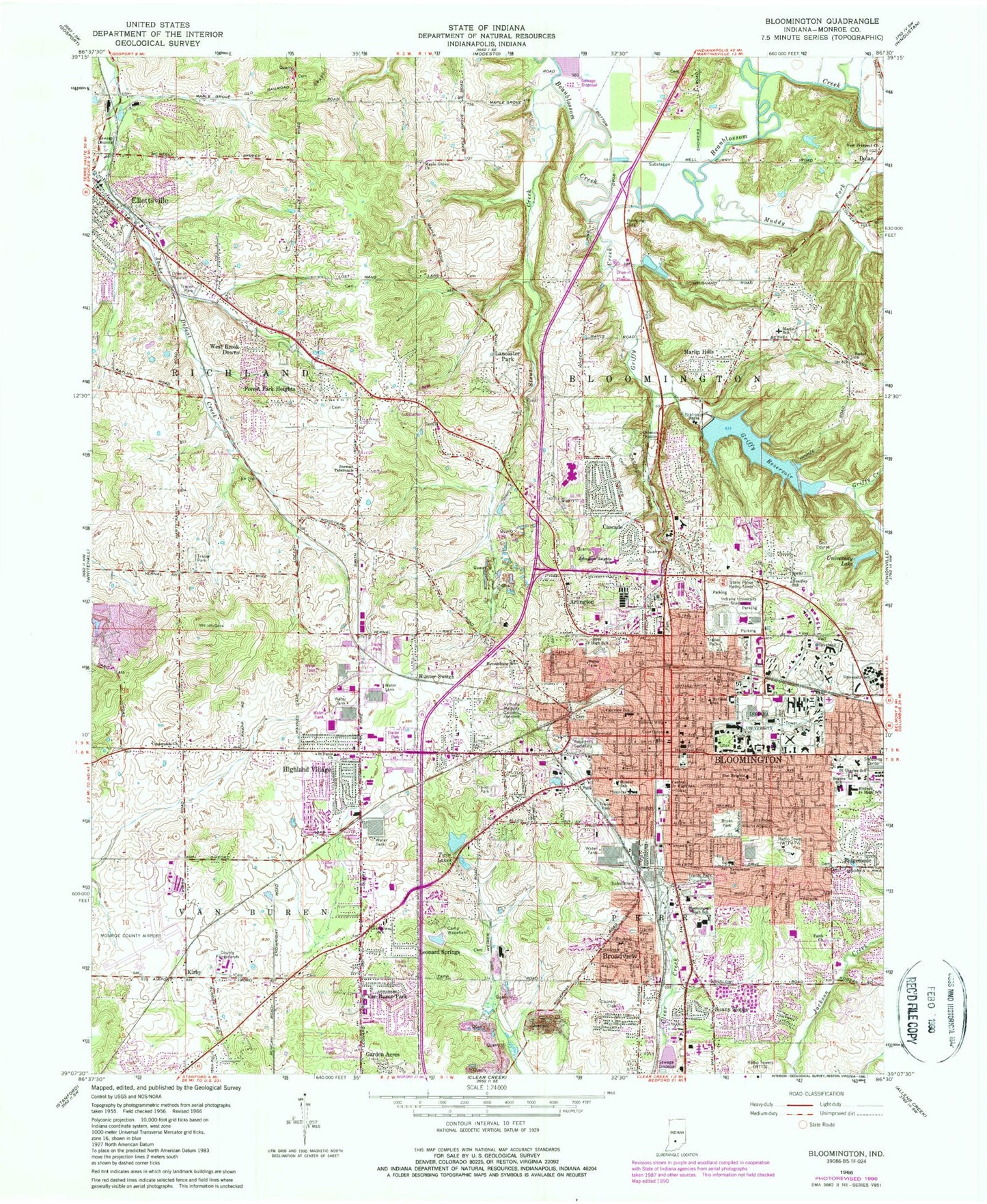 Classic USGS Bloomington Indiana 7.5'x7.5' Topo Map Image
