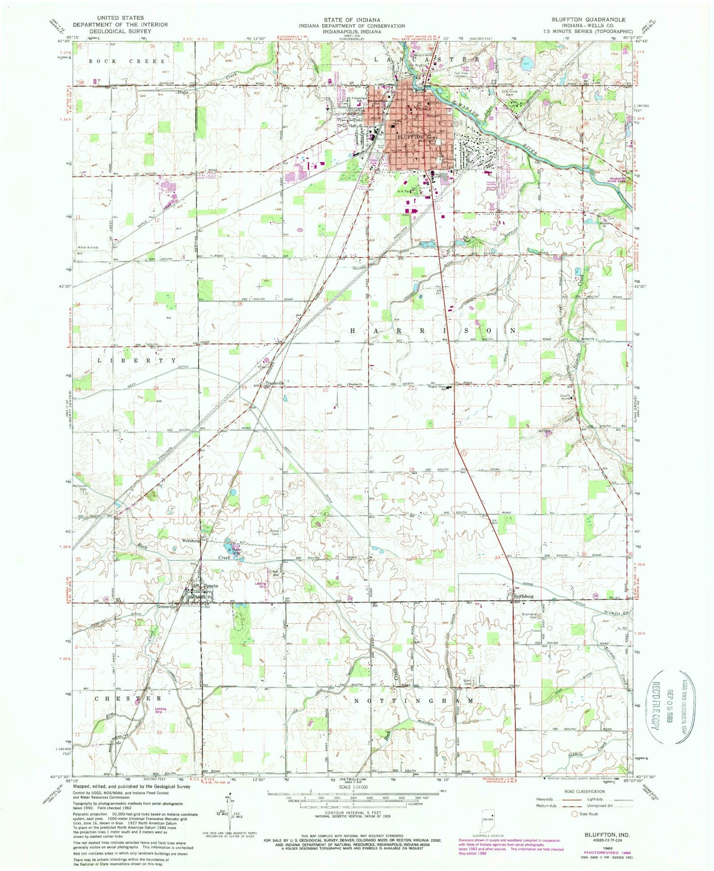 Classic USGS Bluffton Indiana 7.5'x7.5' Topo Map Image