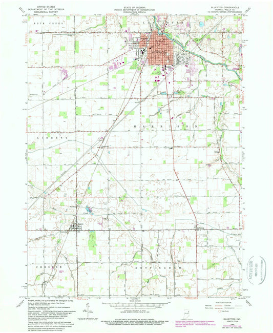 Classic USGS Bluffton Indiana 7.5'x7.5' Topo Map Image