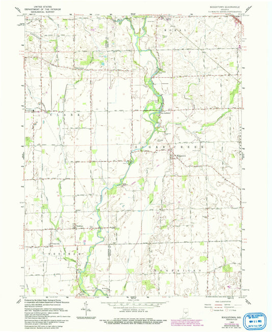 Classic USGS Boggstown Indiana 7.5'x7.5' Topo Map Image
