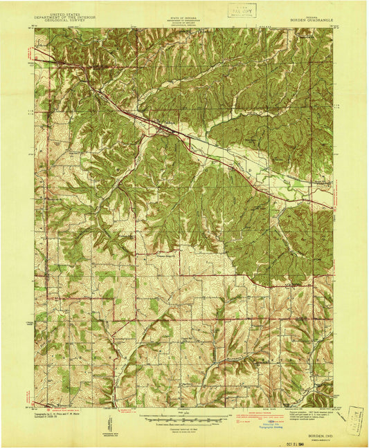Classic USGS Borden Indiana 7.5'x7.5' Topo Map Image