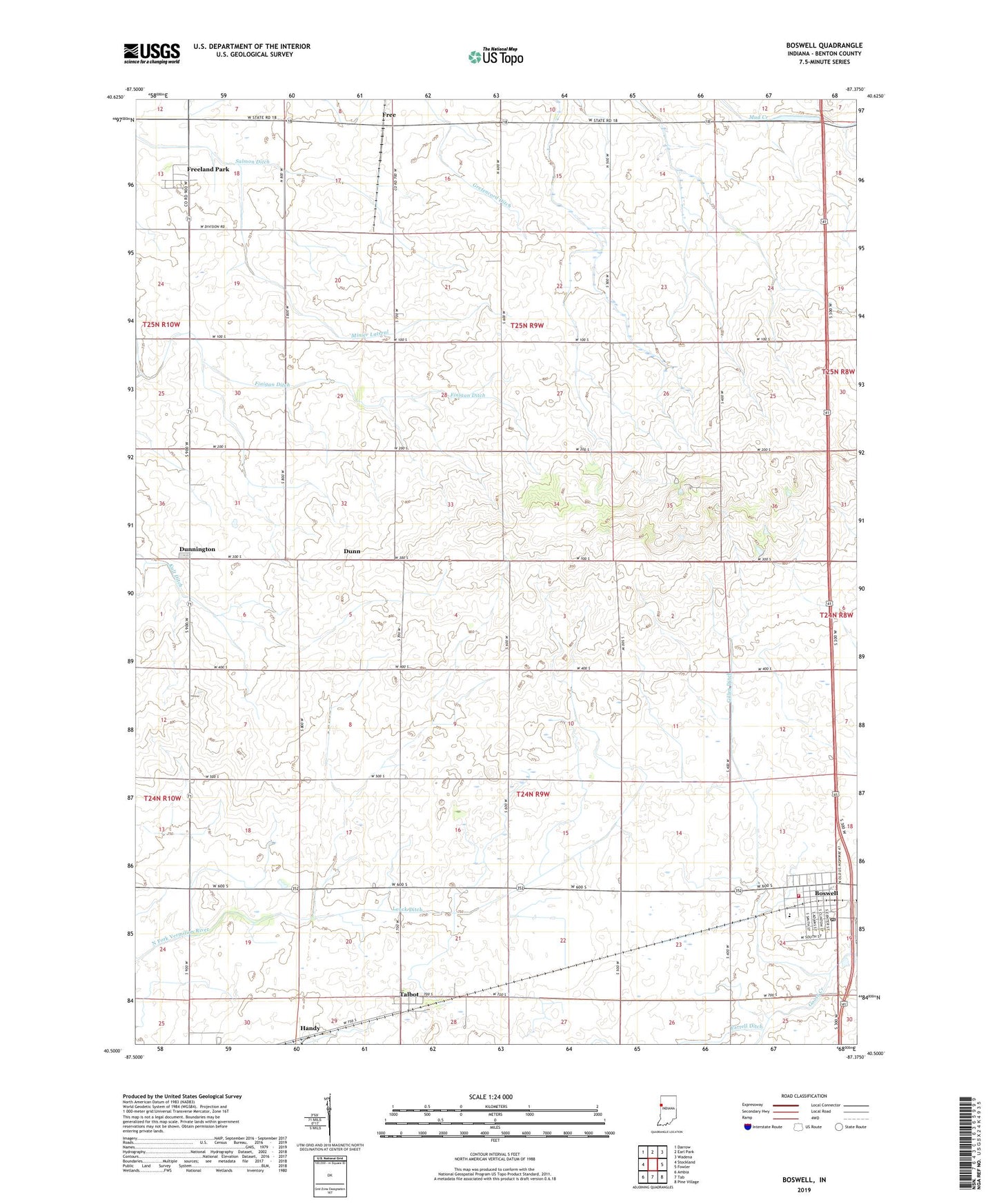 Boswell Indiana US Topo Map Image