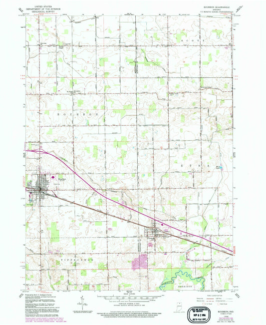 Classic USGS Bourbon Indiana 7.5'x7.5' Topo Map Image