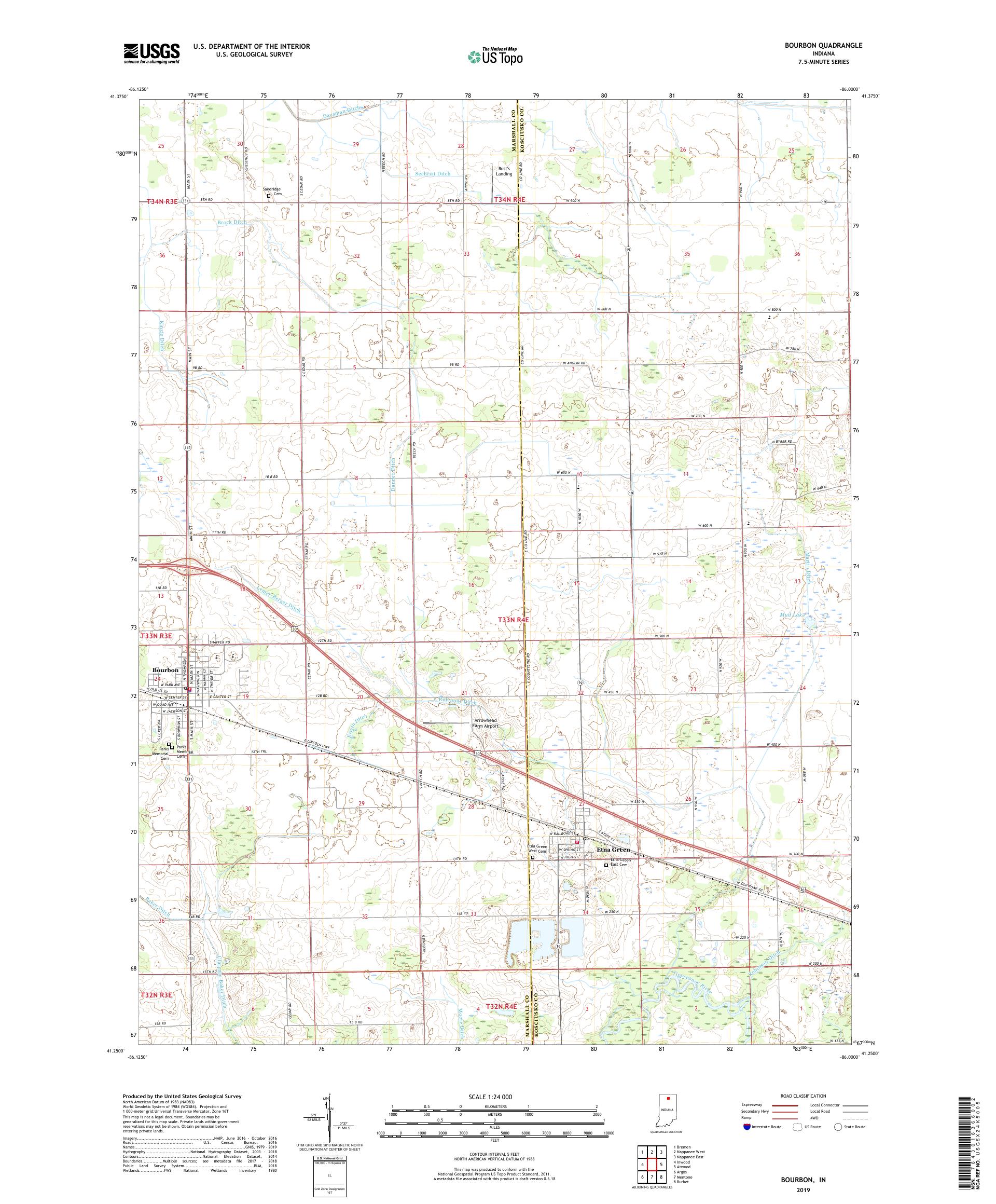 Bourbon Indiana US Topo Map – MyTopo Map Store