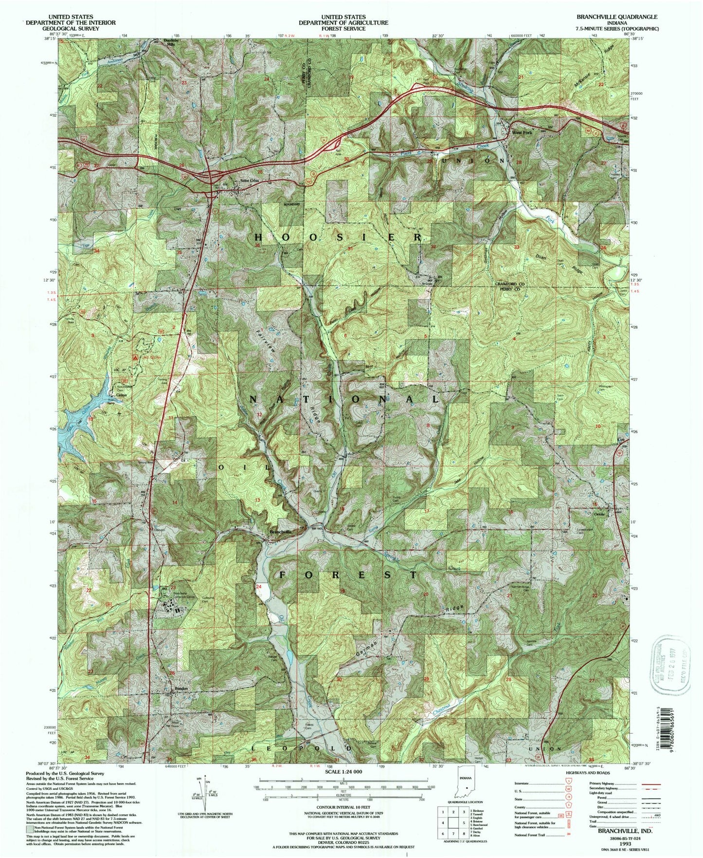 Classic USGS Branchville Indiana 7.5'x7.5' Topo Map Image