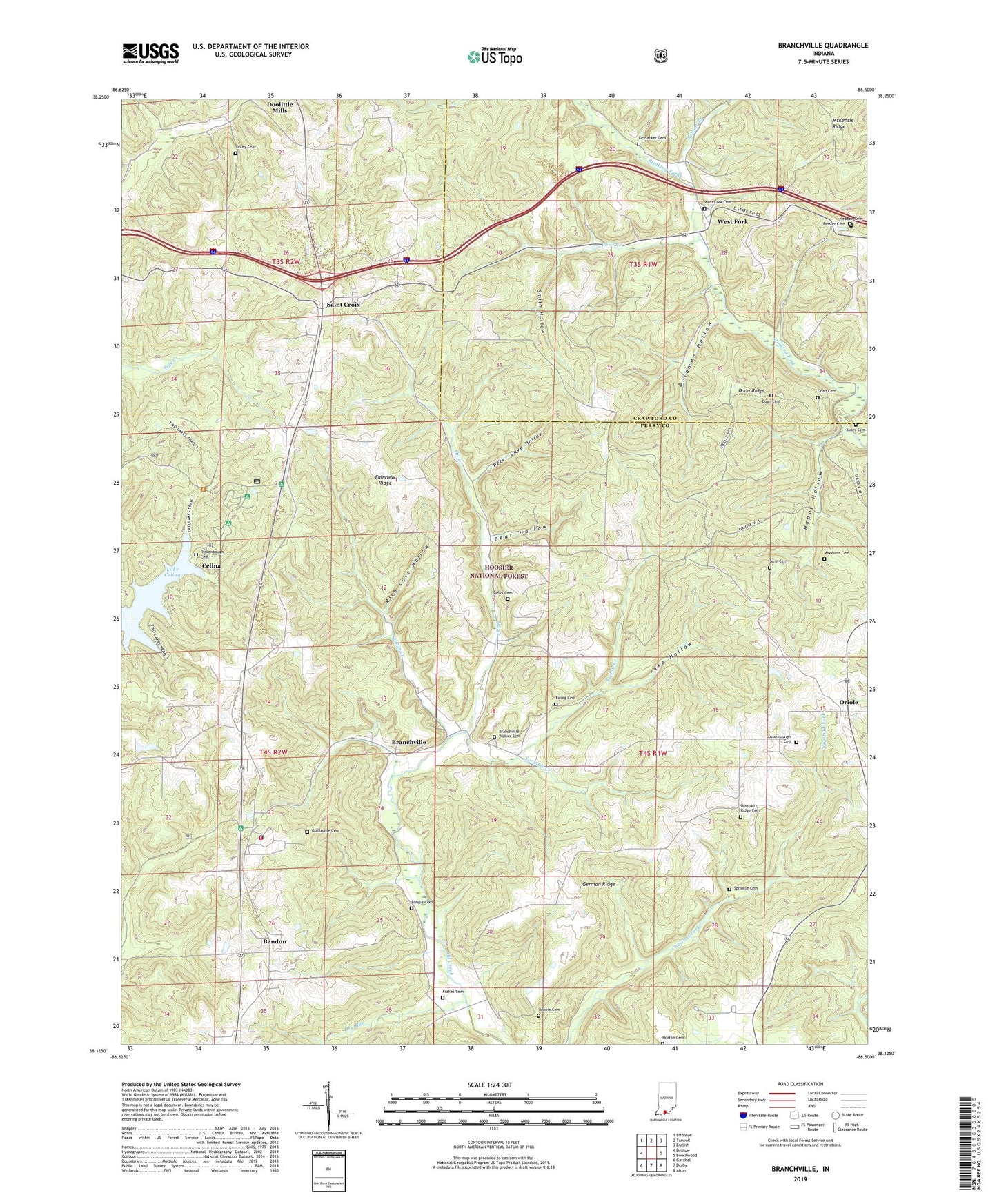 Branchville Indiana US Topo Map Image