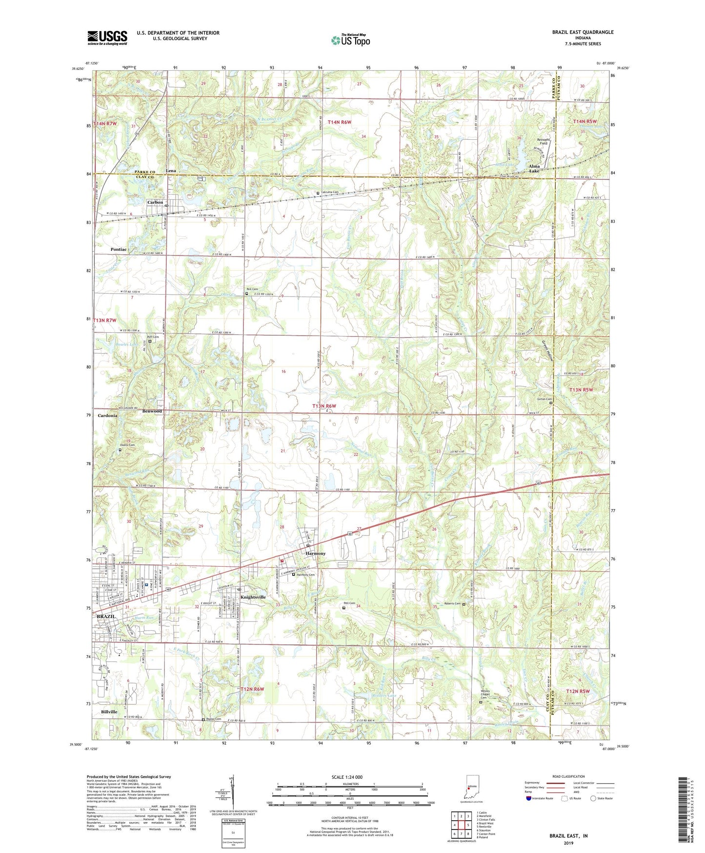Brazil East Indiana US Topo Map Image