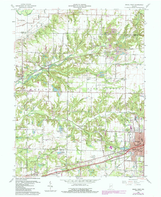 Classic USGS Brazil West Indiana 7.5'x7.5' Topo Map Image