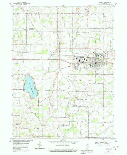 Classic USGS Bremen Indiana 7.5'x7.5' Topo Map Image