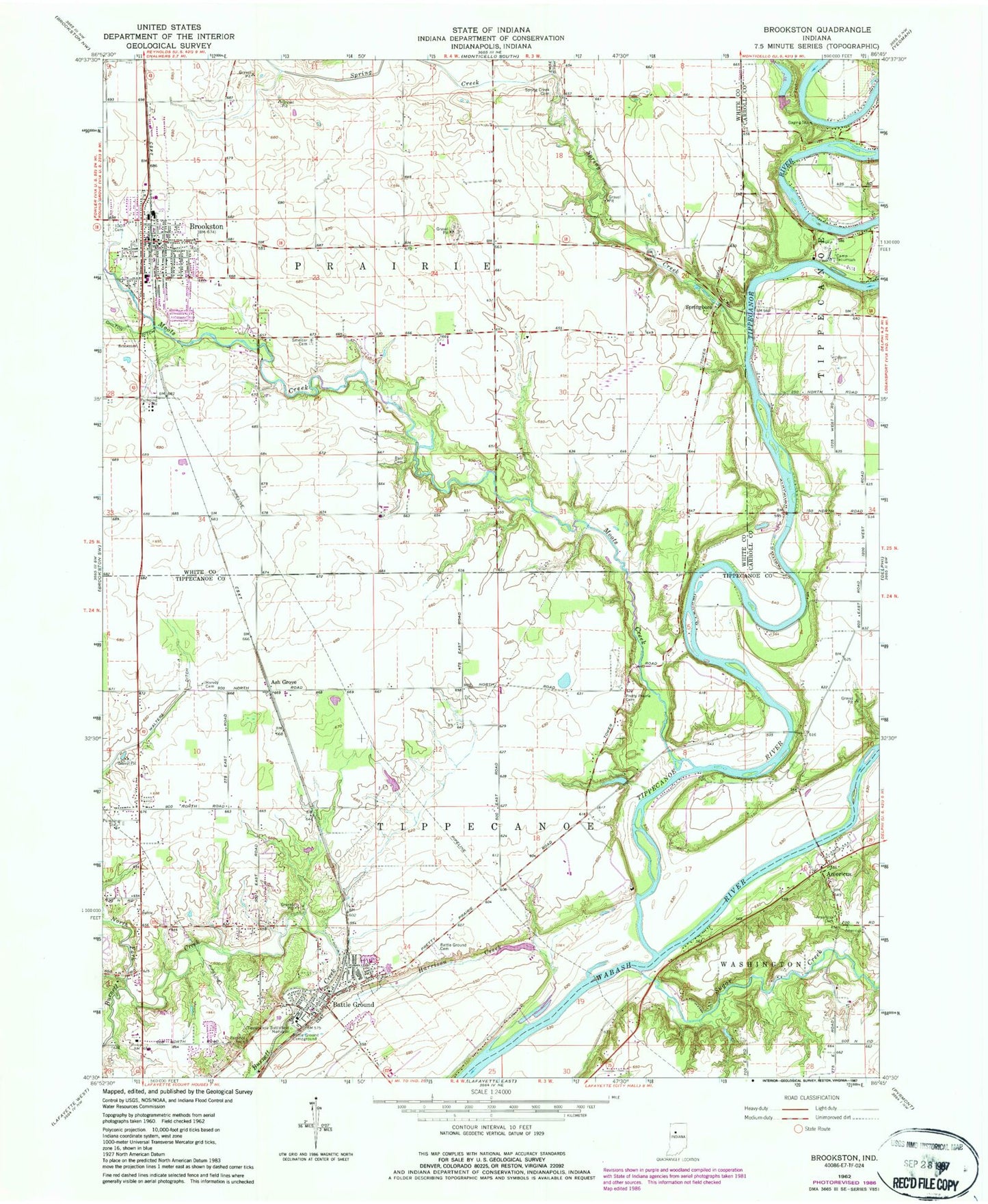 Classic USGS Brookston Indiana 7.5'x7.5' Topo Map Image