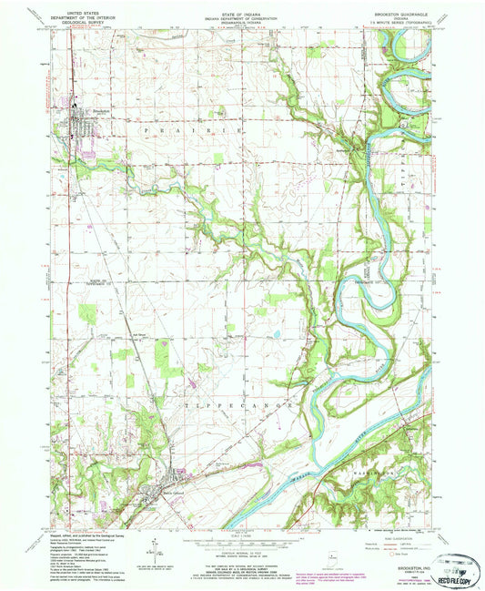 Classic USGS Brookston Indiana 7.5'x7.5' Topo Map Image