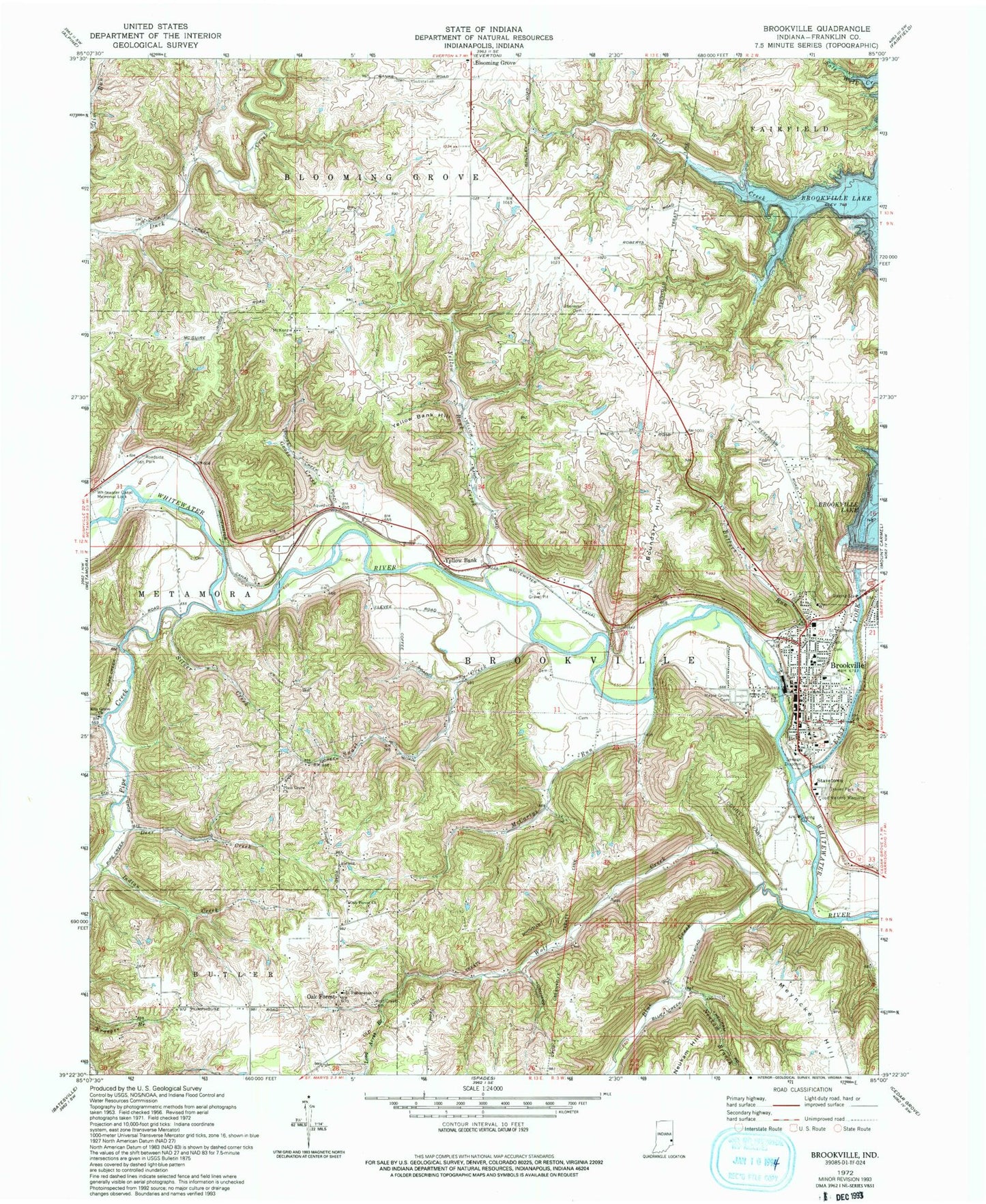 Classic USGS Brookville Indiana 7.5'x7.5' Topo Map Image