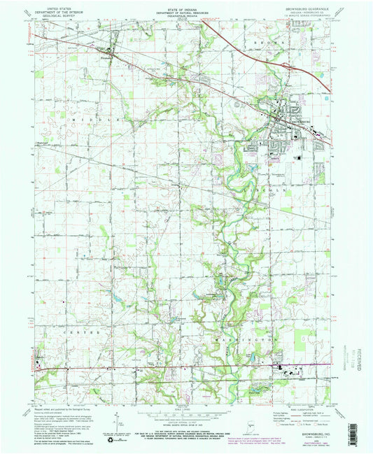 Classic USGS Brownsburg Indiana 7.5'x7.5' Topo Map Image