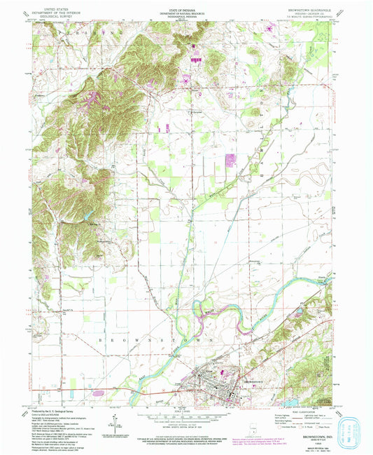 Classic USGS Brownstown Indiana 7.5'x7.5' Topo Map Image
