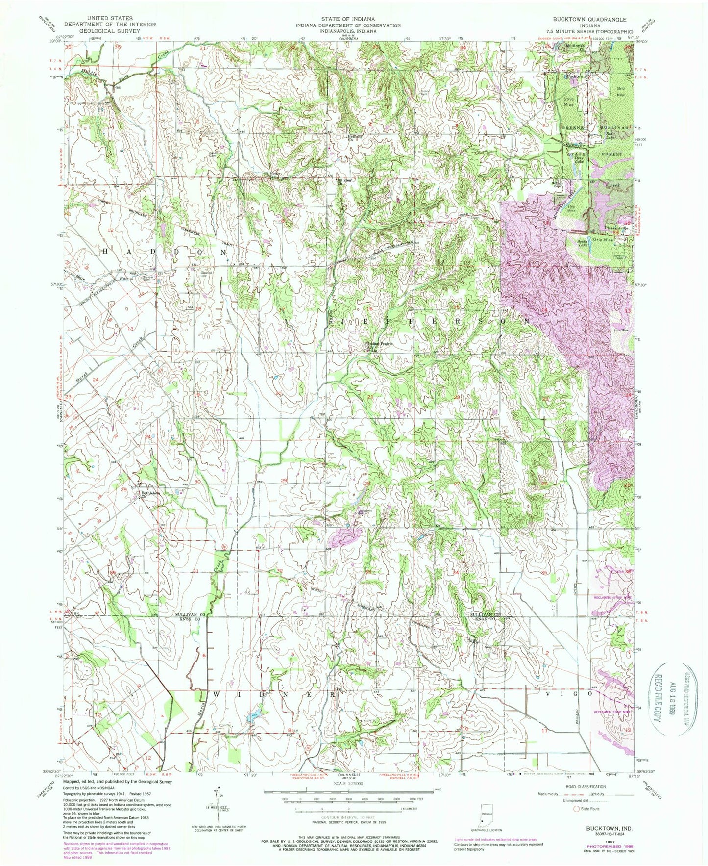 Classic USGS Bucktown Indiana 7.5'x7.5' Topo Map Image