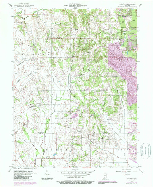 Classic USGS Bucktown Indiana 7.5'x7.5' Topo Map Image