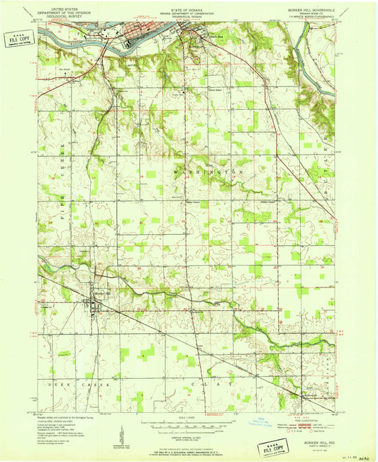 Classic USGS Bunker Hill Indiana 7.5'x7.5' Topo Map Image