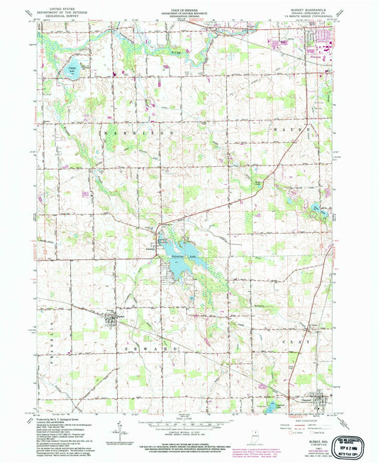 Classic USGS Burket Indiana 7.5'x7.5' Topo Map Image