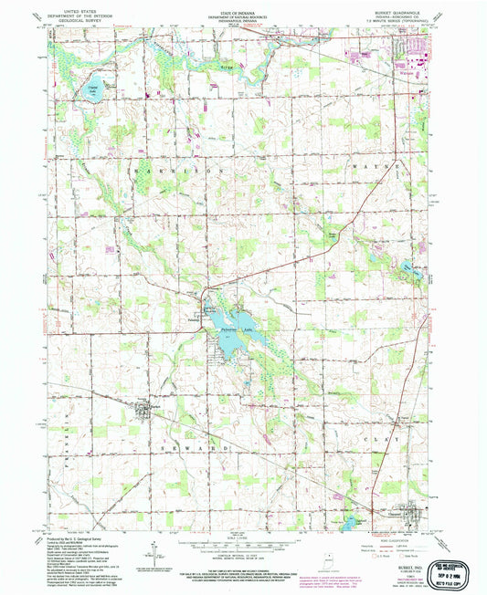 Classic USGS Burket Indiana 7.5'x7.5' Topo Map Image