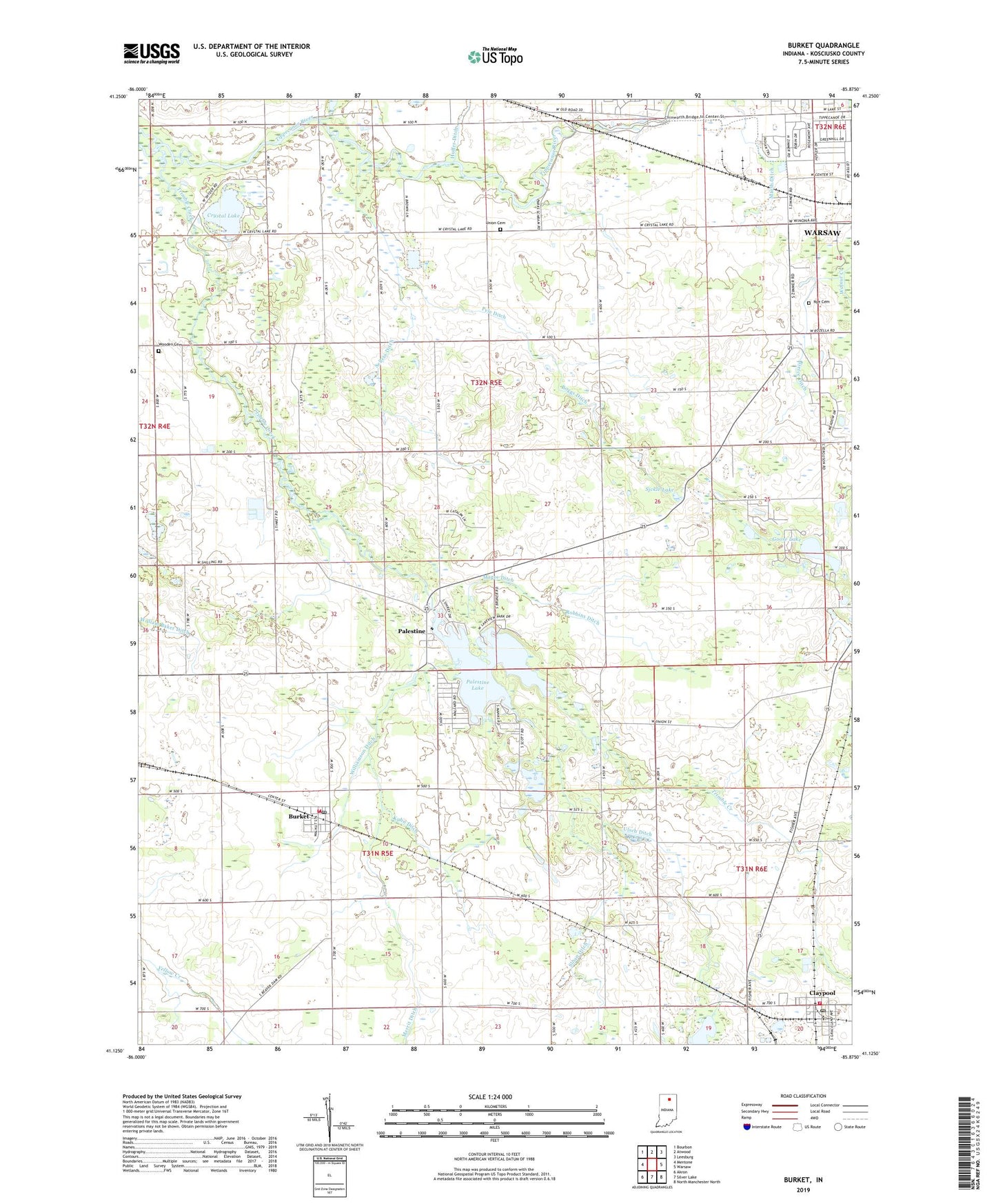 Burket Indiana US Topo Map Image