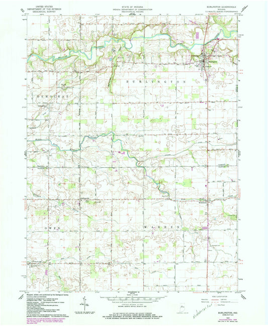 Classic USGS Burlington Indiana 7.5'x7.5' Topo Map Image