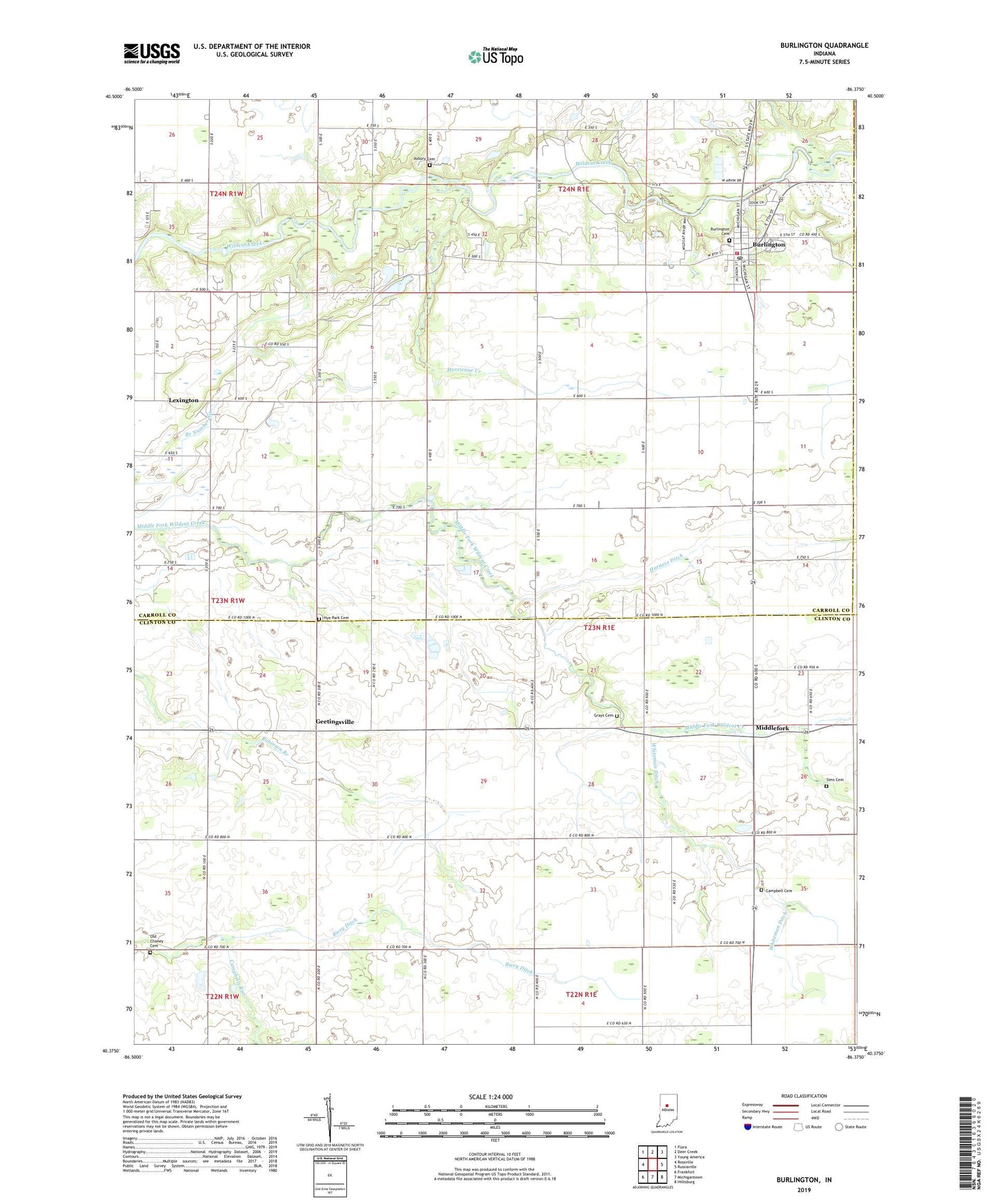 Burlington Indiana US Topo Map Image