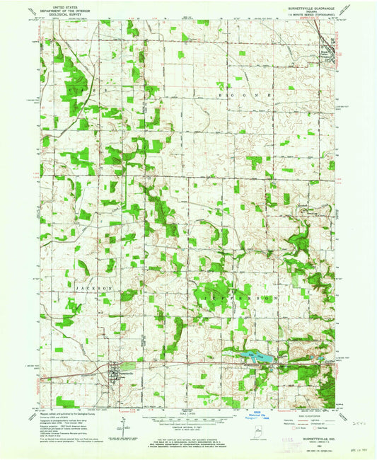Classic USGS Burnettsville Indiana 7.5'x7.5' Topo Map Image