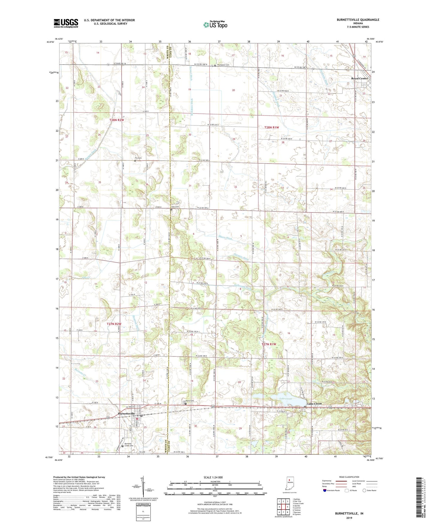 Burnettsville Indiana US Topo Map Image