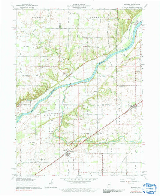 Classic USGS Burrows Indiana 7.5'x7.5' Topo Map Image