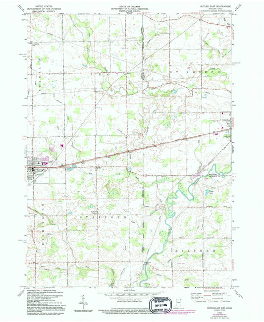 Classic USGS Butler East Indiana 7.5'x7.5' Topo Map Image
