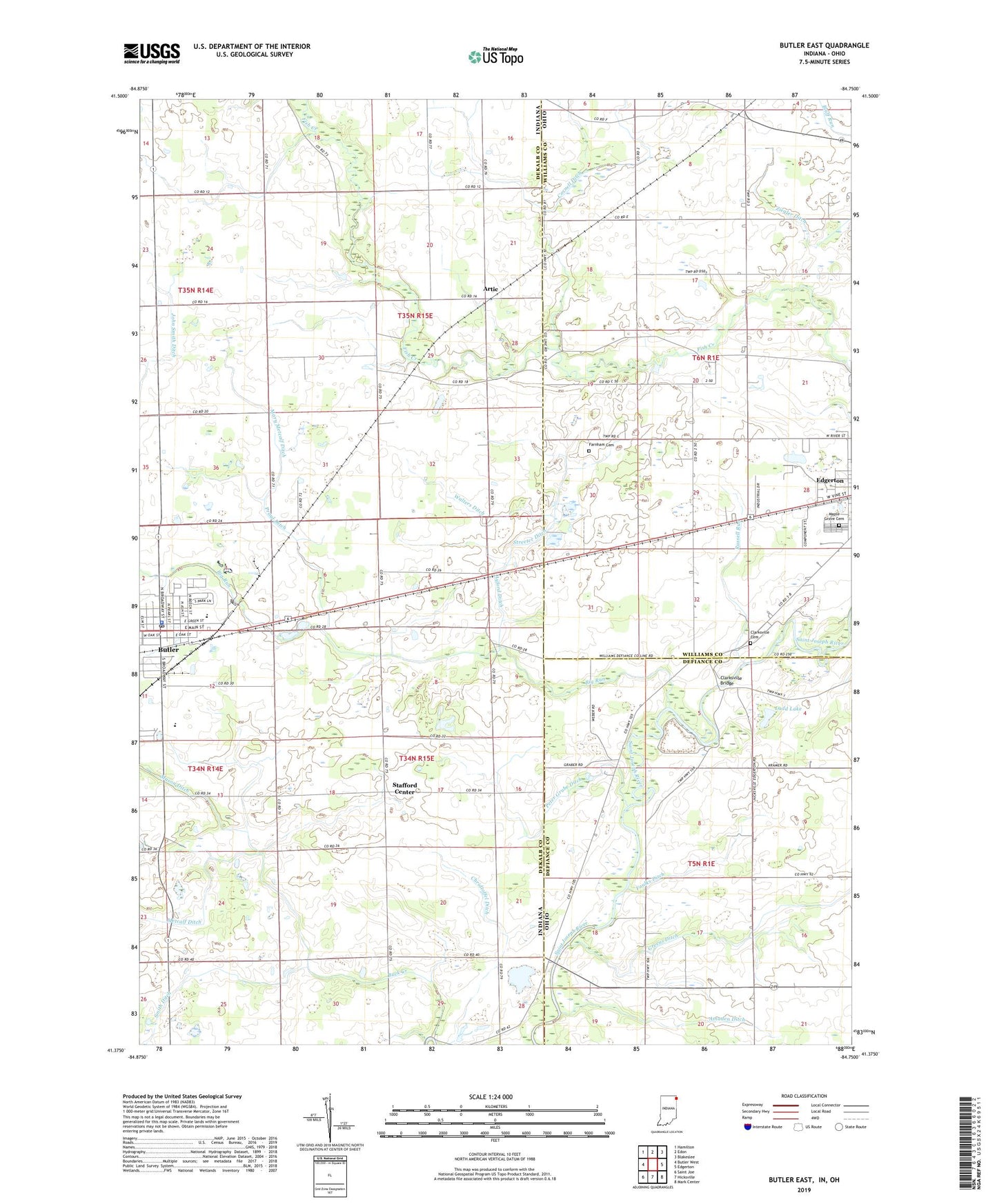 Butler East Indiana US Topo Map Image
