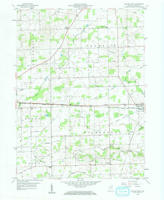 Classic USGS Butler West Indiana 7.5'x7.5' Topo Map Image
