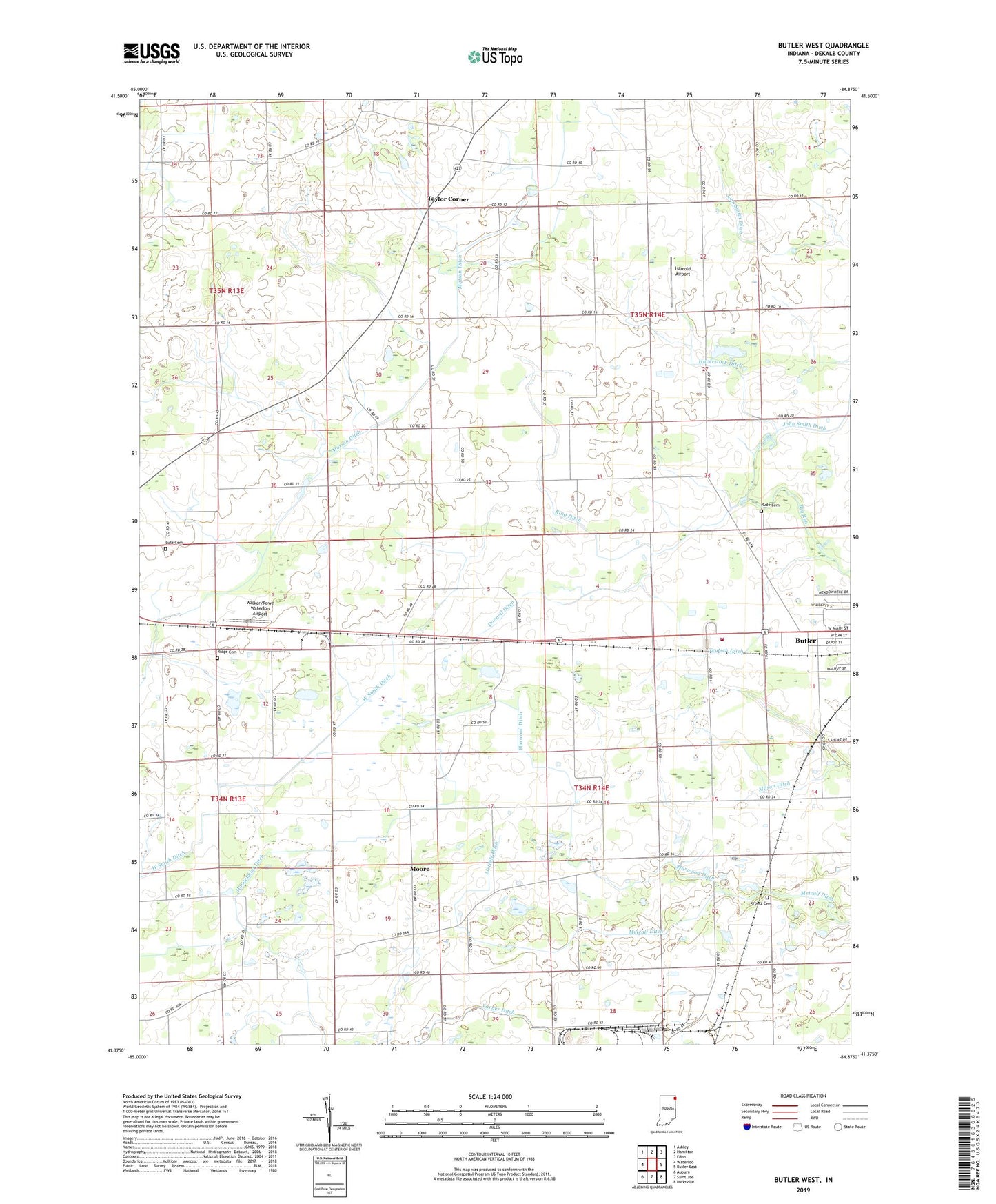 Butler West Indiana US Topo Map Image