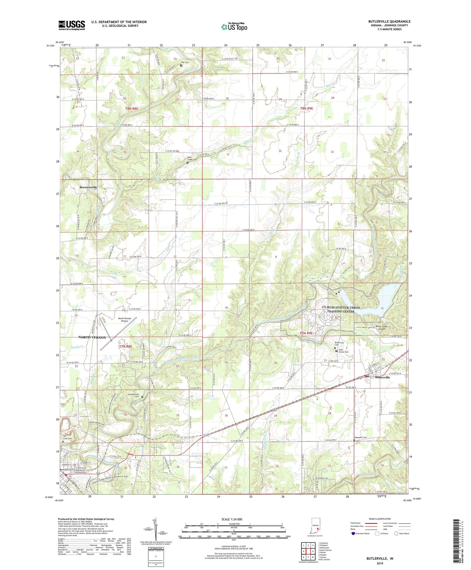 Butlerville Indiana US Topo Map Image