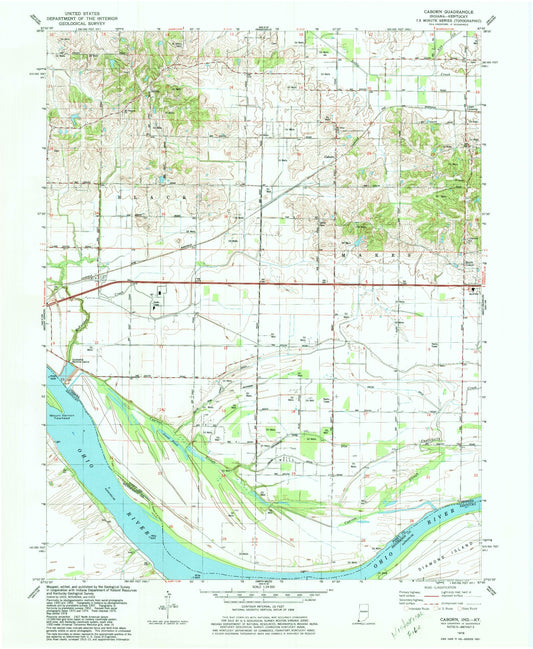 Classic USGS Caborn Indiana 7.5'x7.5' Topo Map Image