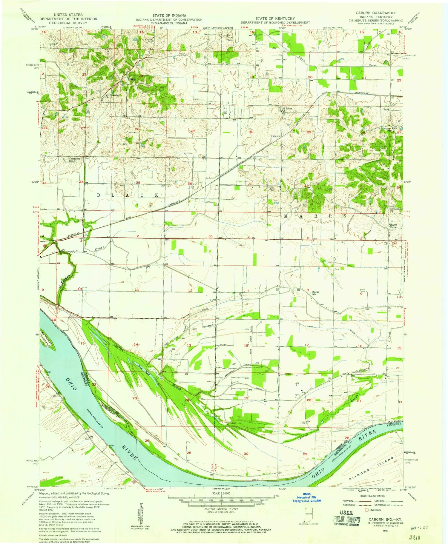 Classic USGS Caborn Indiana 7.5'x7.5' Topo Map Image