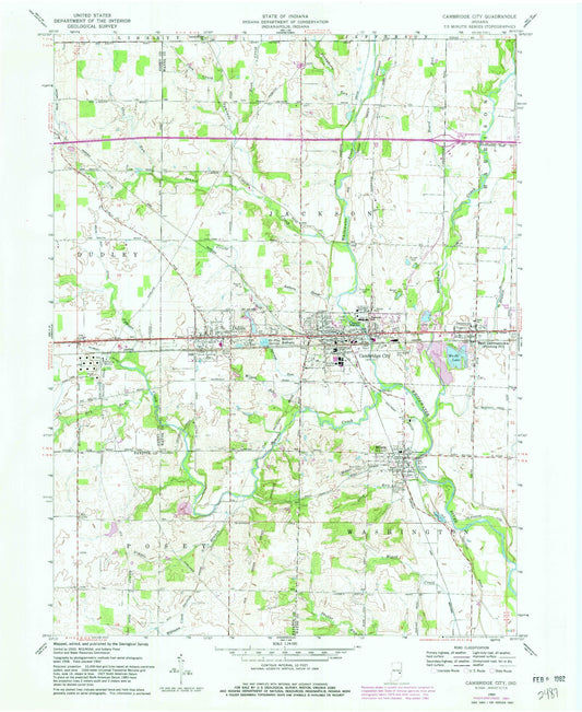 Classic USGS Cambridge City Indiana 7.5'x7.5' Topo Map Image