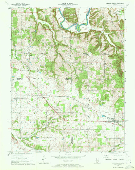 Classic USGS Campbellsburg Indiana 7.5'x7.5' Topo Map Image