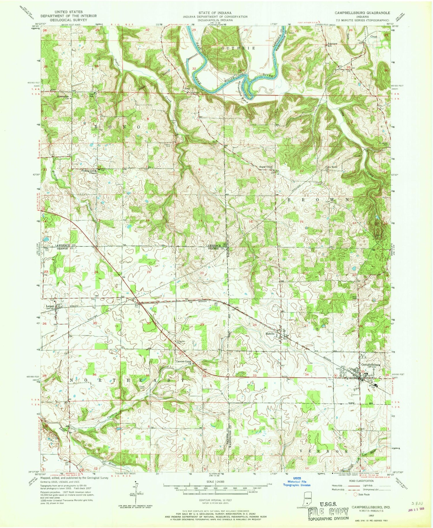 Classic USGS Campbellsburg Indiana 7.5'x7.5' Topo Map Image