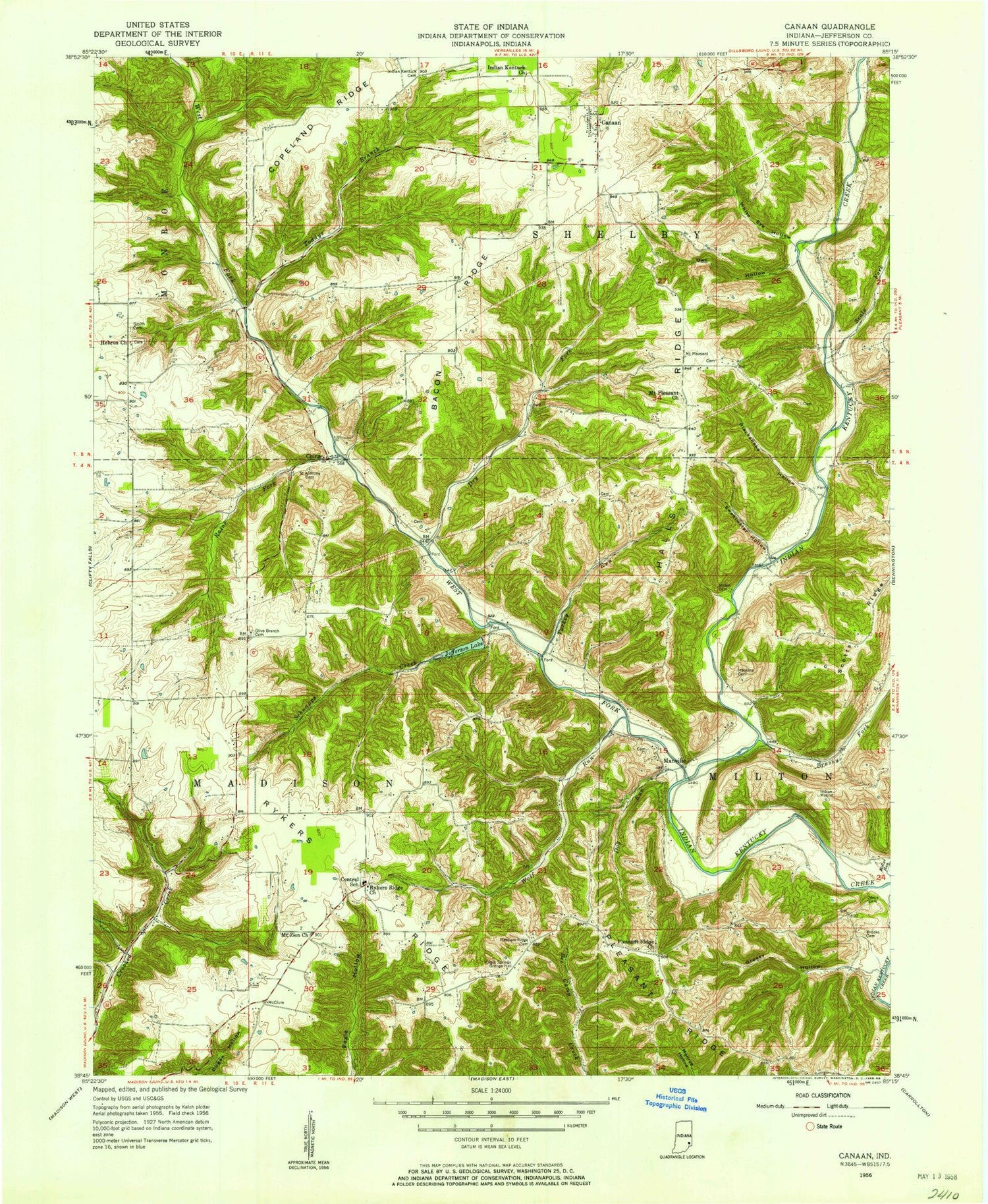 Classic USGS Canaan Indiana 7.5'x7.5' Topo Map Image