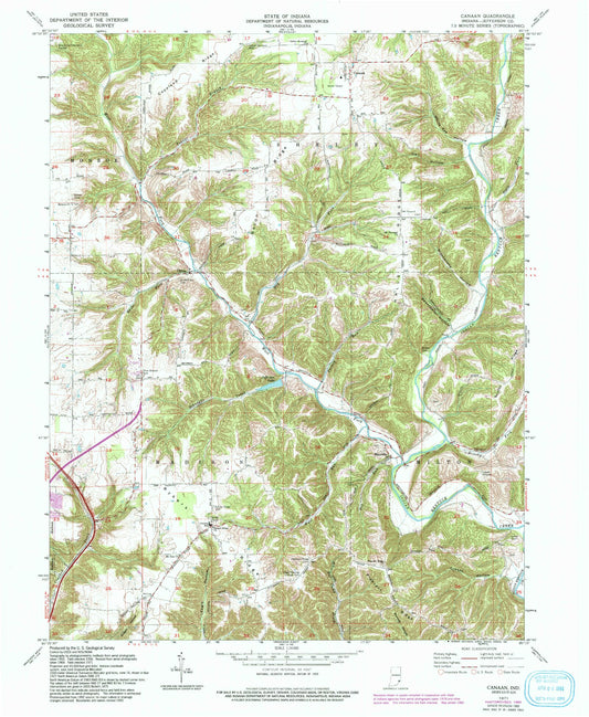 Classic USGS Canaan Indiana 7.5'x7.5' Topo Map Image