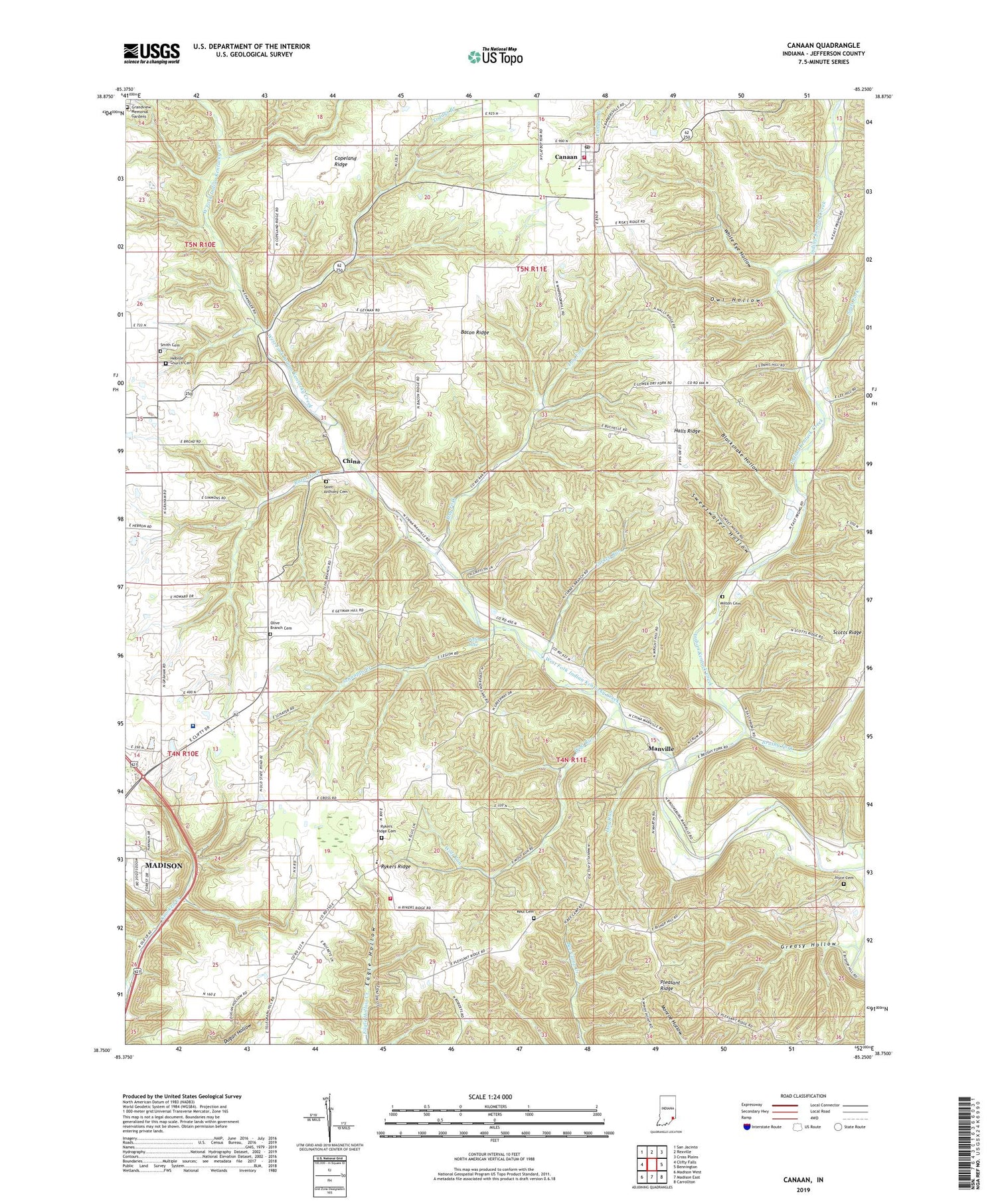 Canaan Indiana US Topo Map Image