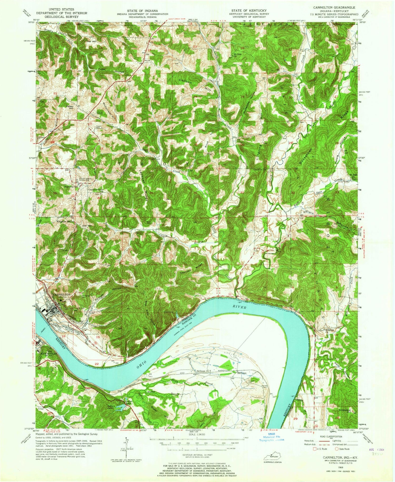 Classic USGS Cannelton Indiana 7.5'x7.5' Topo Map Image