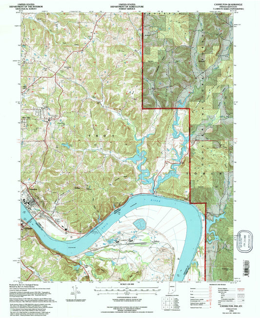 Classic USGS Cannelton Indiana 7.5'x7.5' Topo Map Image