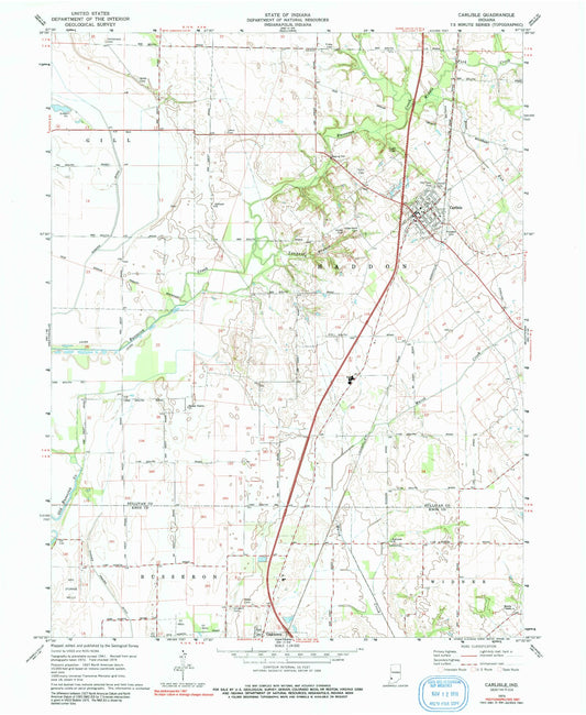 Classic USGS Carlisle Indiana 7.5'x7.5' Topo Map Image