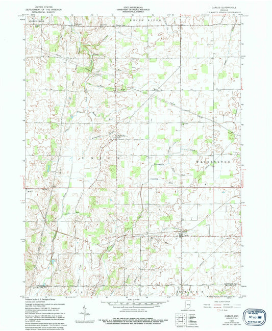 Classic USGS Carlos Indiana 7.5'x7.5' Topo Map Image