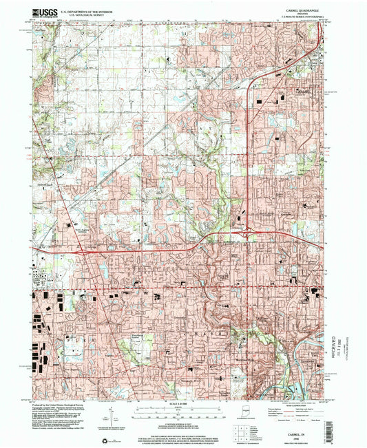Classic USGS Carmel Indiana 7.5'x7.5' Topo Map Image
