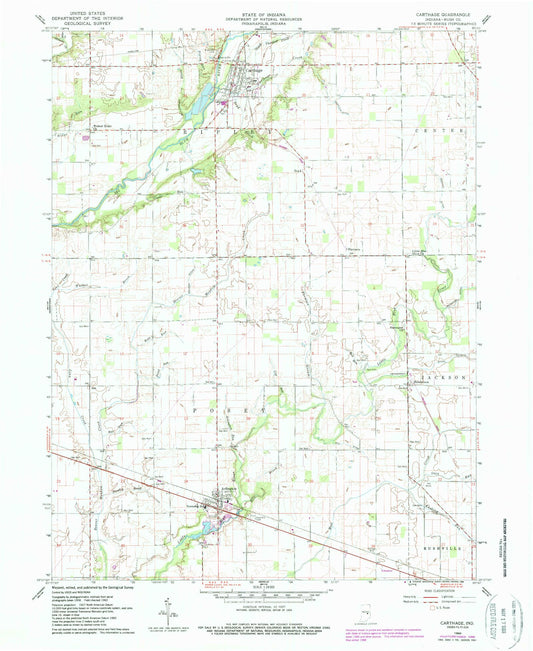 Classic USGS Carthage Indiana 7.5'x7.5' Topo Map Image
